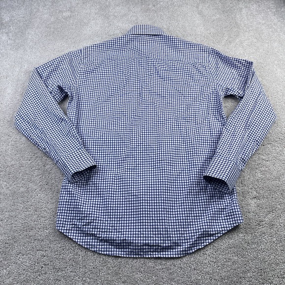 Bugatchi Shirt‎ Mens 15.5 34 Blue Gingham Checkered Comfort Stretch Cotton - Picture 9 of 14